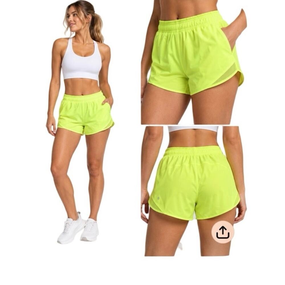 Lululemon Size 12 Neon Yellow Lime Lined Running Shorts Reflective Athletic